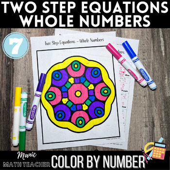 Preview of Color By Number - Two Step Equations - Whole Numbers - 7th Grade Math