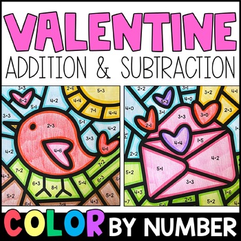 Preview of Color By Number - Valentine's Day Addition and Subtraction Practice