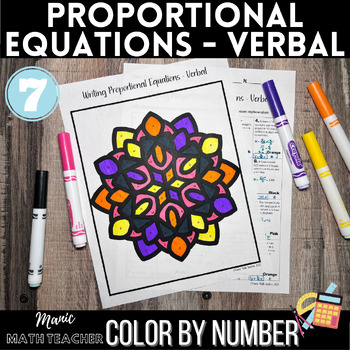 Preview of Color By Number - Writing Proportional Equations - Verbal Descriptions