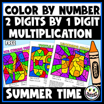 Preview of Color By Numbers - 2 by 1 Digit Multiplication - Summer