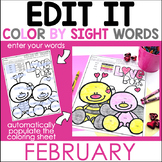Color By Sight Word - Editable - Valentine's Day - Februar