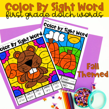 Preview of Color By Sight Word - First Grade Dolch Words (Fall Themed)