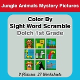 Color By Sight Word Scramble - Jungle Animals Mystery Pict