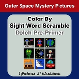 Color By Sight Word Scramble - Outer Space Mystery Picture