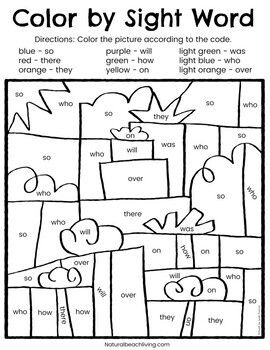 color by sight words christmas kindergarten worksheets tpt