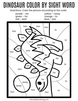 color by sight words dinosaur kindergarten worksheets tpt