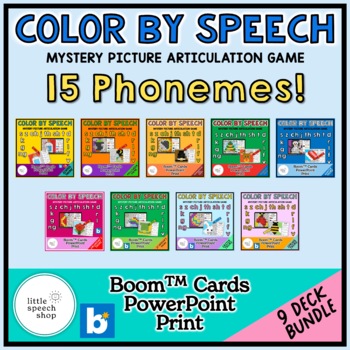 Preview of Color By Speech - 63 Deck Bundle - 9 Themes - Mystery Picture Articulation Game