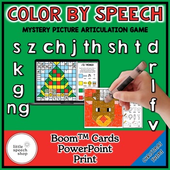 Preview of Color By Speech - BUNDLE - Mystery Picture Articulation Game - Christmas Theme
