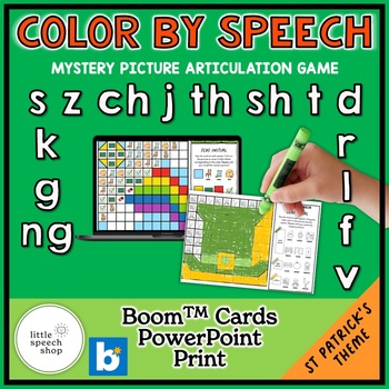 Preview of Color By Speech - BUNDLE - Mystery Picture Articulation Game - St Patricks Theme