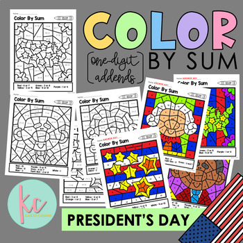 Preview of Color By Sum (1-Digit Addends): President's Day Edition
