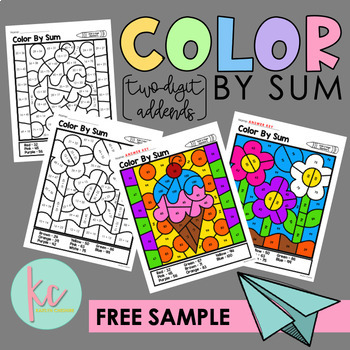 Preview of Color By Sum (2-Digit Addends): Free Sample