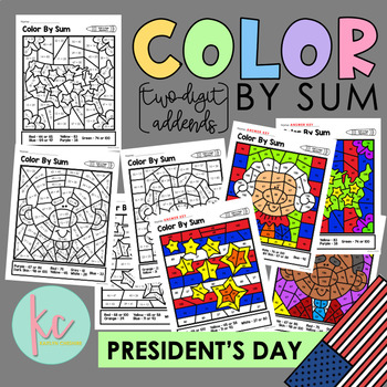 Preview of Color By Sum (2-Digit Addends): President's Day Edition