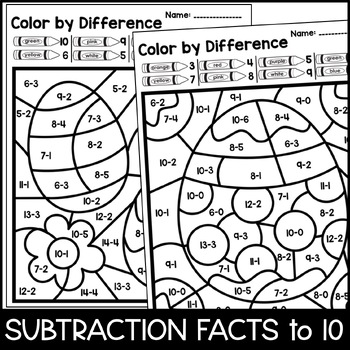 color by number easter addition subtraction distance learning