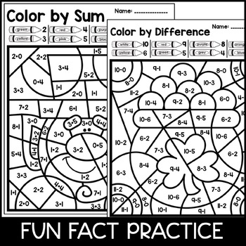 Color By Number: Sum and Difference - St. Patrick's Day Addition