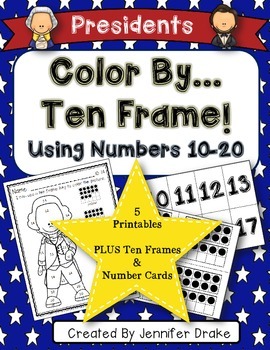Preview of Color By Ten Frame #s10-20! Presidents Day Version! Printables & Frame/# Cards