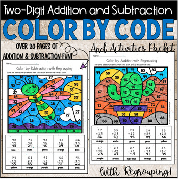 Preview of Color By Two Digit Addition And Subtraction With Regrouping Activities  