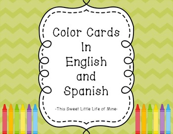 Preview of Color Cards in English and Spanish - Green Chevron