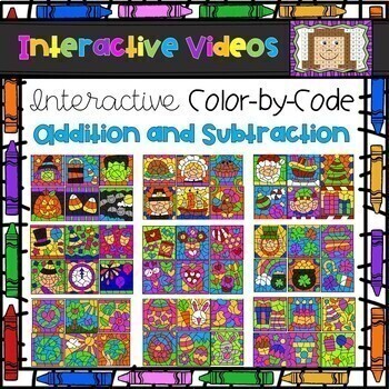 Preview of Color Code Interactive Videos - Addition and Subtraction Holiday Bundle