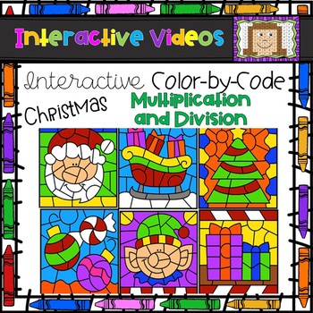 Preview of Color Code Interactive Videos - Christmas Multiplication and Division