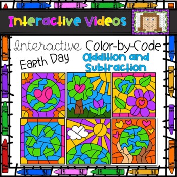 Preview of Color Code Interactive Videos - Earth Day Addition and Subtraction