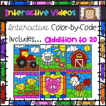 Preview of Color Code Interactive Videos - Farm Addition to 20