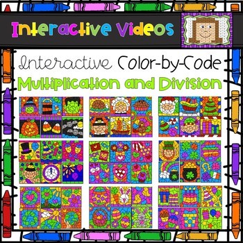 Preview of Color Code Interactive Videos - Multiplication and Division Holiday Bundle