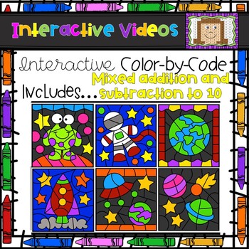 Preview of Color Code Interactive Videos - Space Mixed Practice Facts to 10