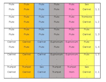 Preview of Color Coded Band Seating Chart