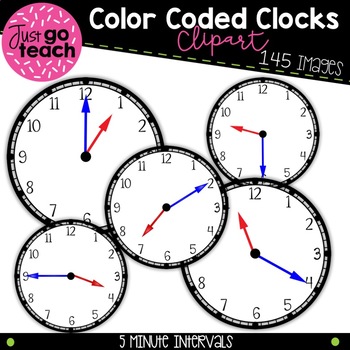 Preview of Color Coded Clocks: 5 Minute Intervals {Clipart}