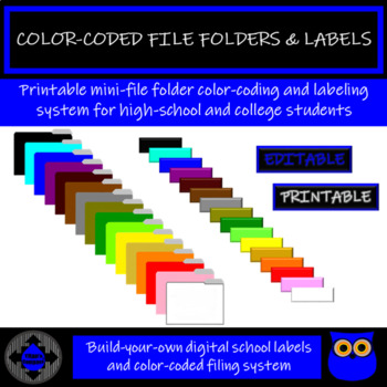 Preview of Color-Coded File Folders & Labels - Editable/Printable