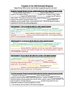 Preview of Color Coded GED Extended Response (Essay) Template and Types of Support