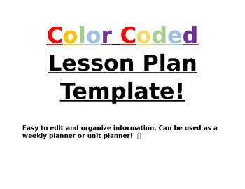 Preview of Color Coded Lesson Plan Template