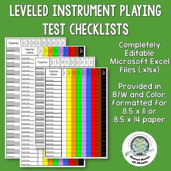 Preview of Color Coded Leveled Playing Test Charts for Recorder Ukulele Band and Orchestra