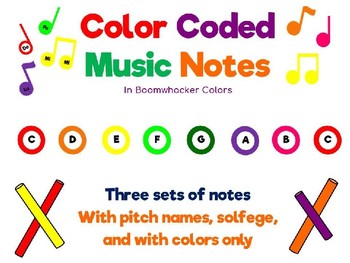 Preview of Music Note Clip Art (Boomwhacker Colors) with Pitch and Solfege-Moveable Pieces