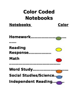 Preview of Color Coded Notebooks