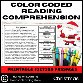 Preview of Color Coded Reading Comprehension Christmas