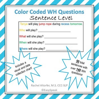 Preview of Color Coded WH questions sentence level 
