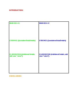 Preview of Color Coded Writing Graphic Organizer