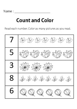 Color, Counting fun : Flowers-Line-Art by PISSAMAI PROMMASUK | TPT