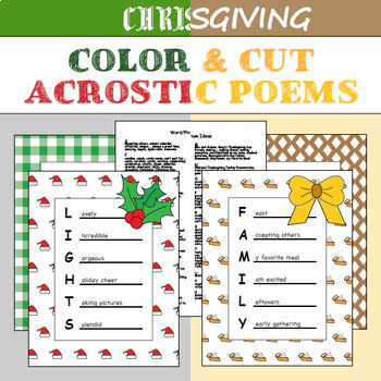 Preview of Color & Cut Acrostic Poems Craft Activity BUNDLE for Christmas & Thanksgiving