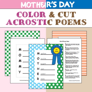 Preview of Color & Cut Acrostic Poems Craft Activity BUNDLE for Mother's Day & Father's Day