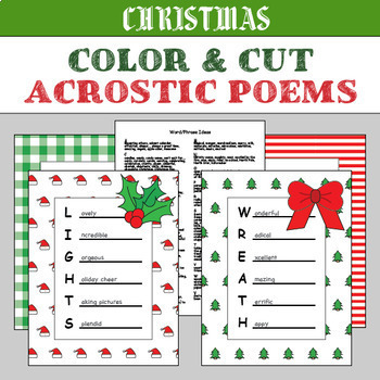 Preview of Color & Cut Acrostic Poems Craft Activity for Christmas, ELA, and Poetry