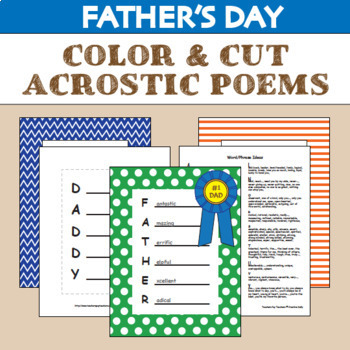 Preview of Color & Cut Acrostic Poems Craft Activity for Father's Day, ELA, and Poetry
