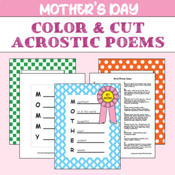 Preview of Color & Cut Acrostic Poems Craft Activity for Mother's Day, ELA, and Poetry