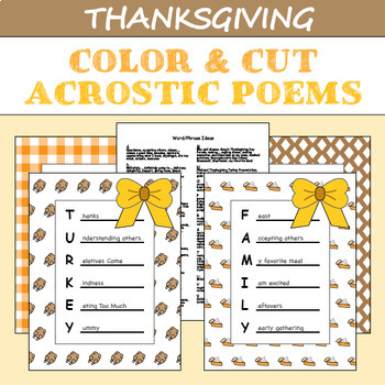 Preview of Color & Cut Acrostic Poems Craft Activity for Thanksgiving, ELA, and Poetry