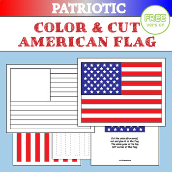 Preview of Color & Cut American Flag Craft Activity- Art, Social Studies, 4th of July- FREE