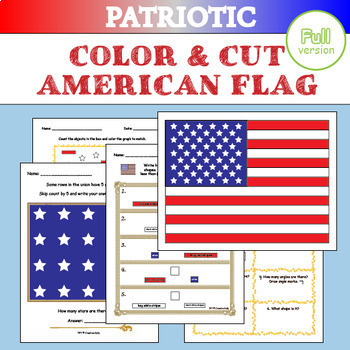 Preview of Color & Cut American Flag Craft Activity for Math & Any Patriotic Holiday - Full