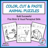COLOR, CUT & PASTE 4, 6 & 9 Piece Animal Puzzles