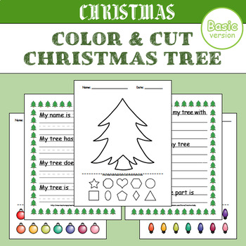 Preview of Color & Cut Christmas Tree Craft Activity for Math, Writing, and Art - Basic