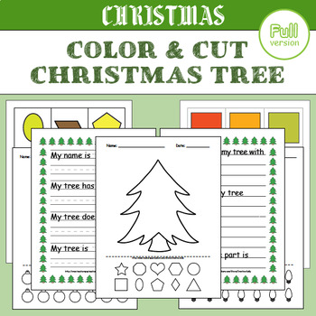 Preview of Color & Cut Christmas Tree Craft Activity for Math, Writing, and Art - Full